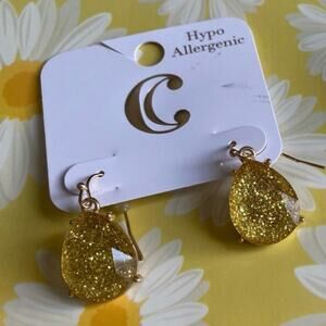 Charming Charlie Hypoallergenic Sparkly Gold 1" Teardrop Earrings NEW